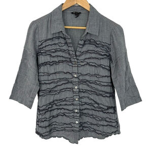 NIC+ZOE Button Up Shirt Womens S Blue Chambray Lightweight Blouse Top Fitted EUC